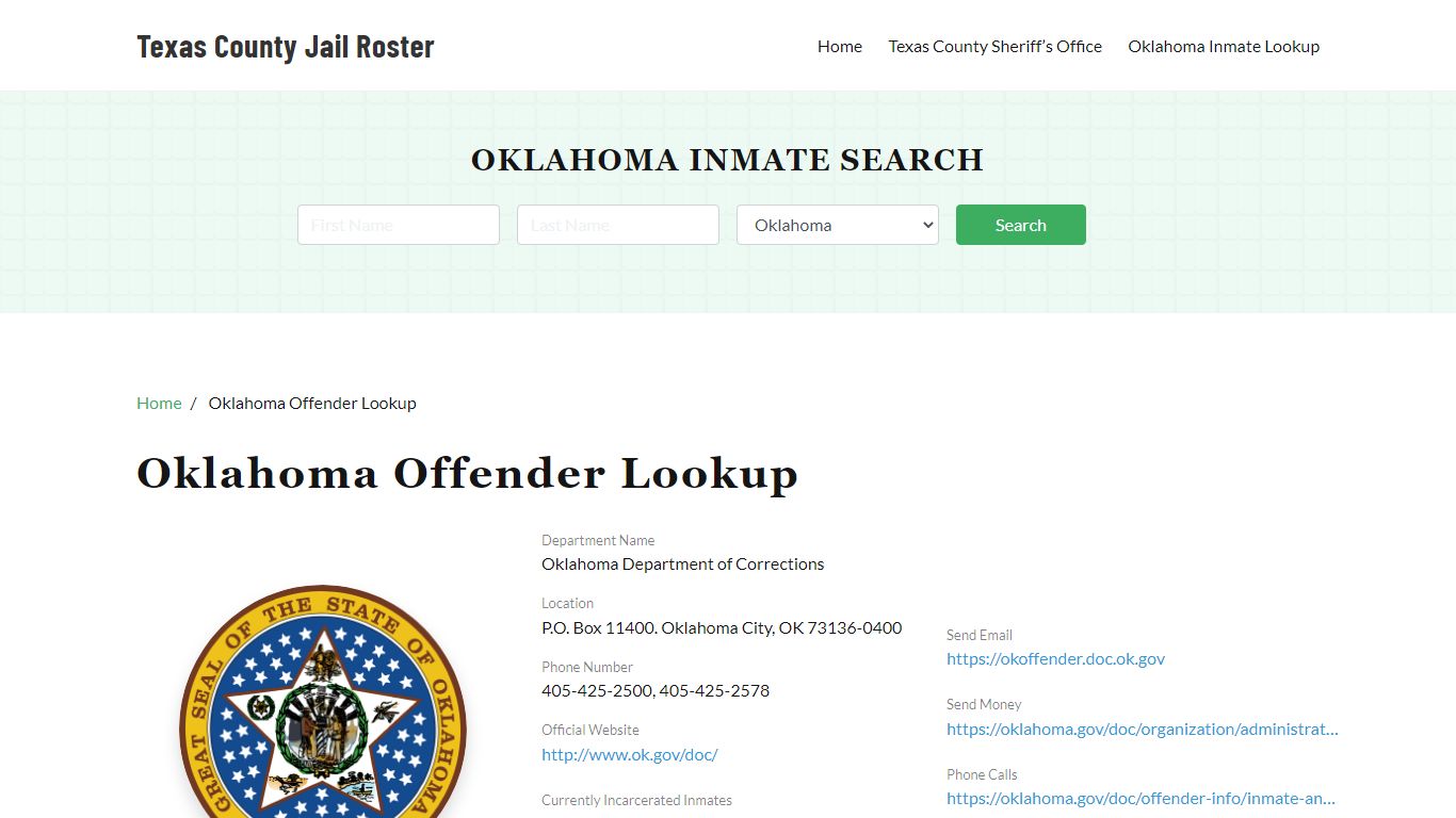 Oklahoma Inmate Search, Jail Rosters - Texas County Jail