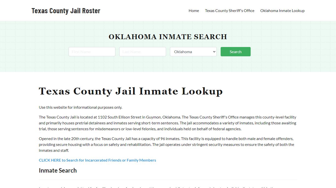 Texas County Jail Roster Lookup, OK, Inmate Search